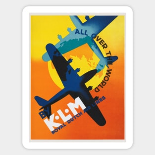 KLM All Over the World Vintage Poster 1930s Sticker